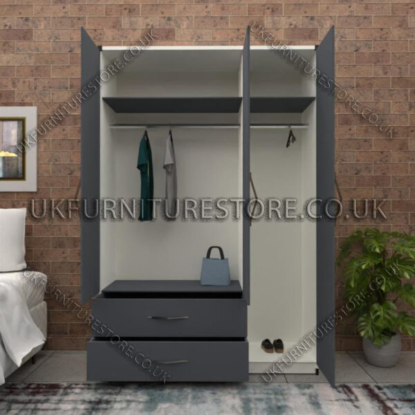 Front Gray Side White 3 Door Wardrobe Set With 2 Bottom Drawers