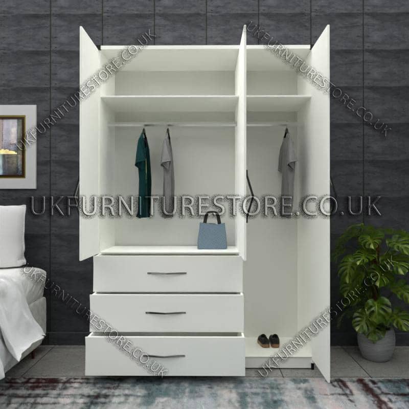 White 3 Door Wardrobe Set With 3 Bottom Drawers