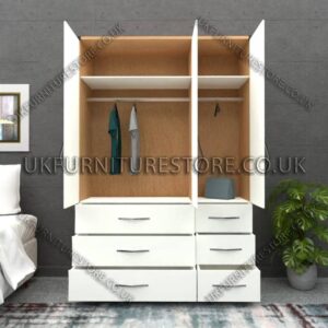 Front White Side Beech 3 Door Wardrobe Set With 6 Bottom Drawers