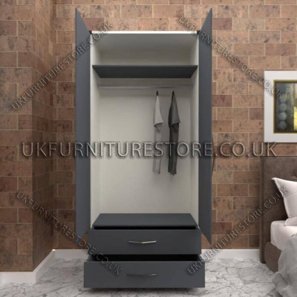 Front Gray Side White 2 Door Wardrobe With 2 Bottom Drawers