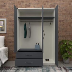 Front Gray Side White 3 Door Wardrobe Set With 2 Bottom Drawers