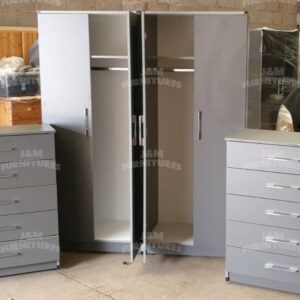 Silver 4 Door Wardrobe Set With Drawers