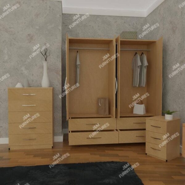 Oak 4 Door Wardrobe Set With 4 Bottom Drawers