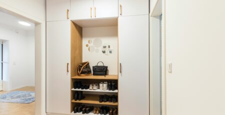 Front White Side Beech 2 Door Wardrobe Set With 4 Upper Drawers