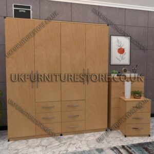 Beech 4 Door Wardrobe Set With 6 Bottom Drawers