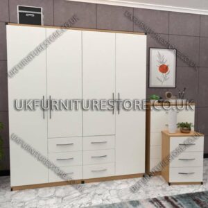 Front White Side Oak 4 Door Wardrobe Set With 6 Bottom Drawers