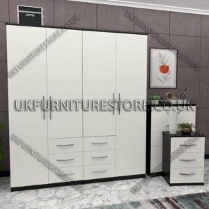 Front White Side Black 4 Door Wardrobe Set With 6 Bottom Drawers