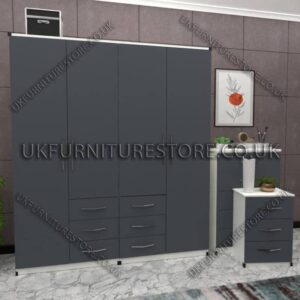 Front Gray Side White 4 Door Wardrobe Set With 6 Bottom Drawers