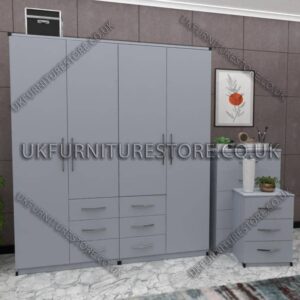 Silver 4 Door Wardrobe Set With 6 Bottom Drawers