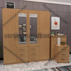 Beech 4 Door Wardrobe Set With 2 Mirrors