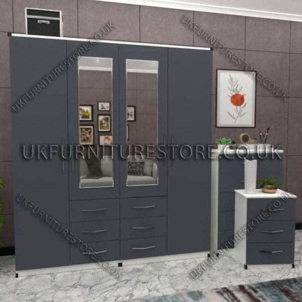 WHATSAPP IMAGE 2024-07-25 AT 11.37.22 PM Front Gray Side White 4 Door Wardrobe Set With 2 Mirrors