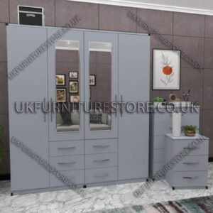 Silver 4 Door Wardrobe Set With 2 Mirrors