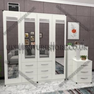 White 4 Door Wardrobe With 4 Mirrors and Combi