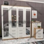 Front White Side Beech 4 Door Wardrobe With 4 Mirrors and Combi