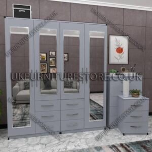 Silver 4 Door Wardrobe With 4 Mirrors and Combi