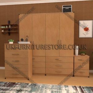 Beech 4 Door Wardrobe Set With 6 Bottom Drawers
