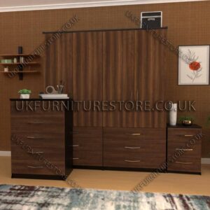 Front Walnut Side Black 4 Door Wardrobe Set With 6 Bottom Drawers