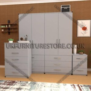 Silver 4 Door Wardrobe Set With 6 Bottom Drawers