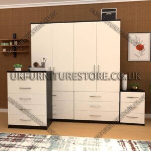 Front White Side Black 4 Door Wardrobe Set With 6 Bottom Drawers