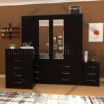 Black 4 Door Wardrobe Set With 2 Mirrors and 6 Bottom Drawers
