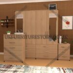 Oak 4 Door Wardrobe Set With 2 Mirrors and 6 Bottom Drawers