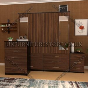 Front Walnut Side Black 4 Door Wardrobe Set With 2 Mirrors and 6 Bottom Drawers