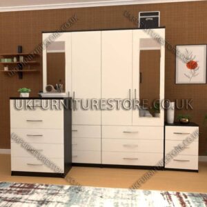 Front White Side Black 4 Door Wardrobe Set With 2 Mirrors and 6 Bottom Drawers