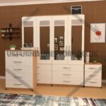 Front White Side Oak 4 Door Wardrobe Set With 4 Mirrors and 6 Bottom Drawers