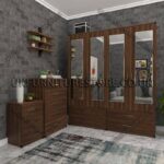Walnut 4 Door Wardrobe Set With 4 Mirrors and 4 Bottom Drawers
