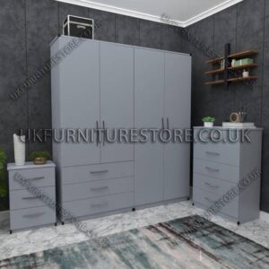 Silver 4 Door Wardrobe Set With 3 Bottom Drawers
