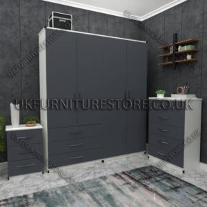 Front Gray Side White 4 Door Wardrobe Set With 3 Bottom Drawers