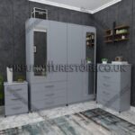 Silver 4 Door Wardrobe Set With 2 Mirrors and 3 Bottom Drawers
