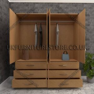 Beech 4 Door Wardrobe With 6 Bottom Drawers