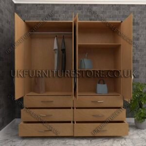 Beech 4 Door Wardrobe With 6 Bottom Drawers