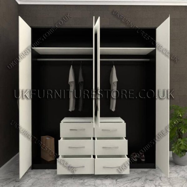 Front White Side Black 4 Door Wardrobe Set