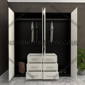 Front White Side Black 4 Door Wardrobe Set