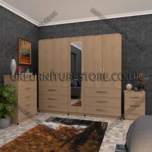 Oak 5 Door Wardrobe Set With 1 Mirror