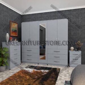 Silver 5 Door Wardrobe Set With 1 Mirror