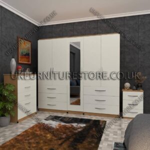 Front White Side Beech 5 Door Wardrobe Set With 1 Mirror