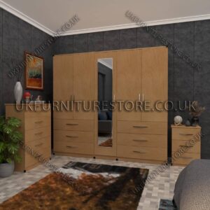 Beech 5 Door Wardrobe Set With 1 Mirror