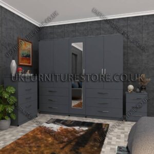 Gray 5 Door Wardrobe Set With 1 Mirror