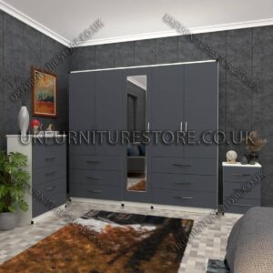 Front Gray Side White 5 Door Wardrobe Set With 1 Mirror