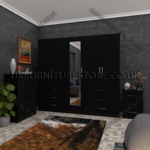 Black 5 Door Wardrobe Set With 1 Mirror