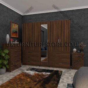 Walnut 5 Door Wardrobe Set With 1 Mirror