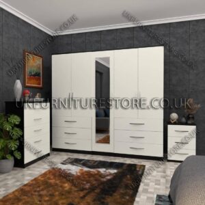 Front White Side Black 5 Door Wardrobe Set With 1 Mirror
