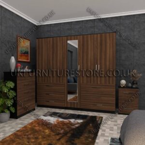 Front Walnut Side Black 5 Door Wardrobe Set With 1 Mirror