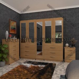 Beech 5 Door Wardrobe 5 Mirrors and 6 Bottom Drawers