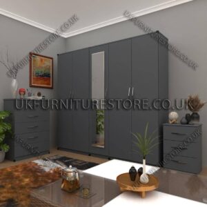 Gray 5 Door Wardrobe Set With 1 Mirror