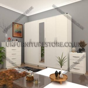 White 5 Door Wardrobe Set With 1 Mirror