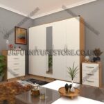 Front White Side Oak 5 Door Wardrobe Set With 1 Mirror